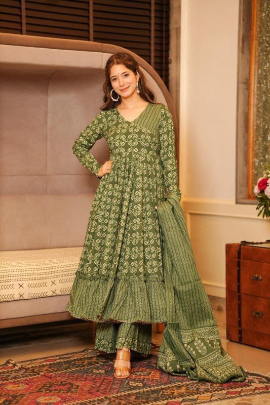 Green Suit Chanderi dupatta