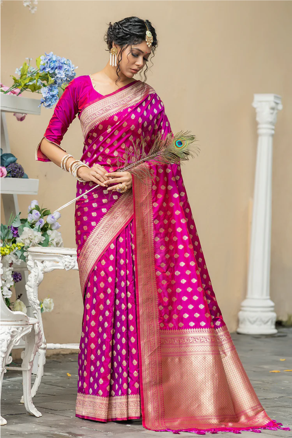 Rani Pink Soft Banarasi Katan Silk  Saree With Fancy Tassels