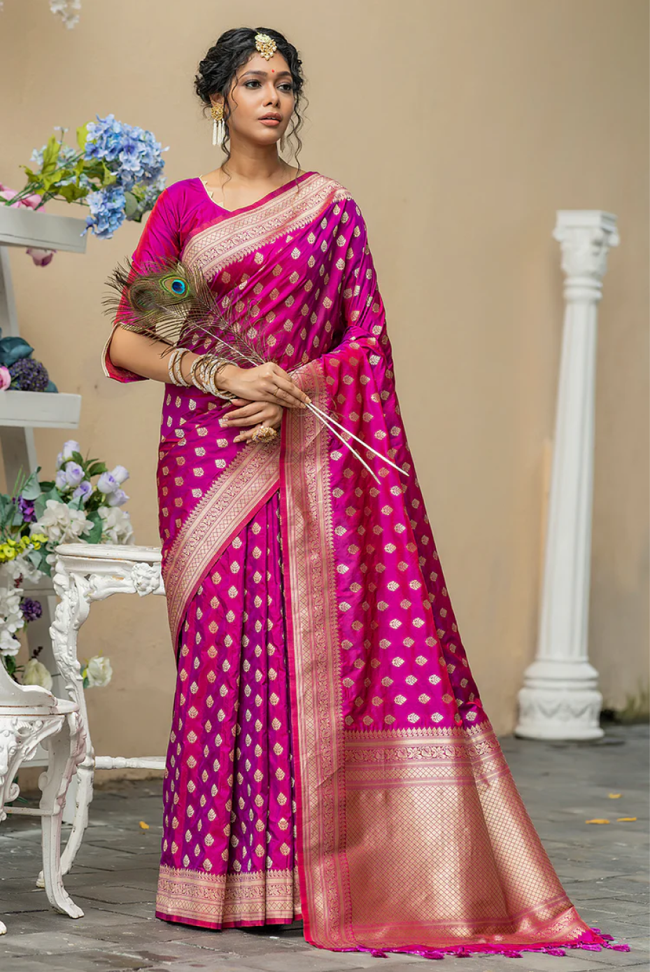 Rani Pink Soft Banarasi Katan Silk  Saree With Fancy Tassels